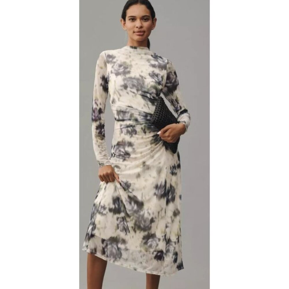 NWT Anthropologie Sarah Hann Iris Mesh Dress Tie Yellow Blue White Tie Dye SZ S